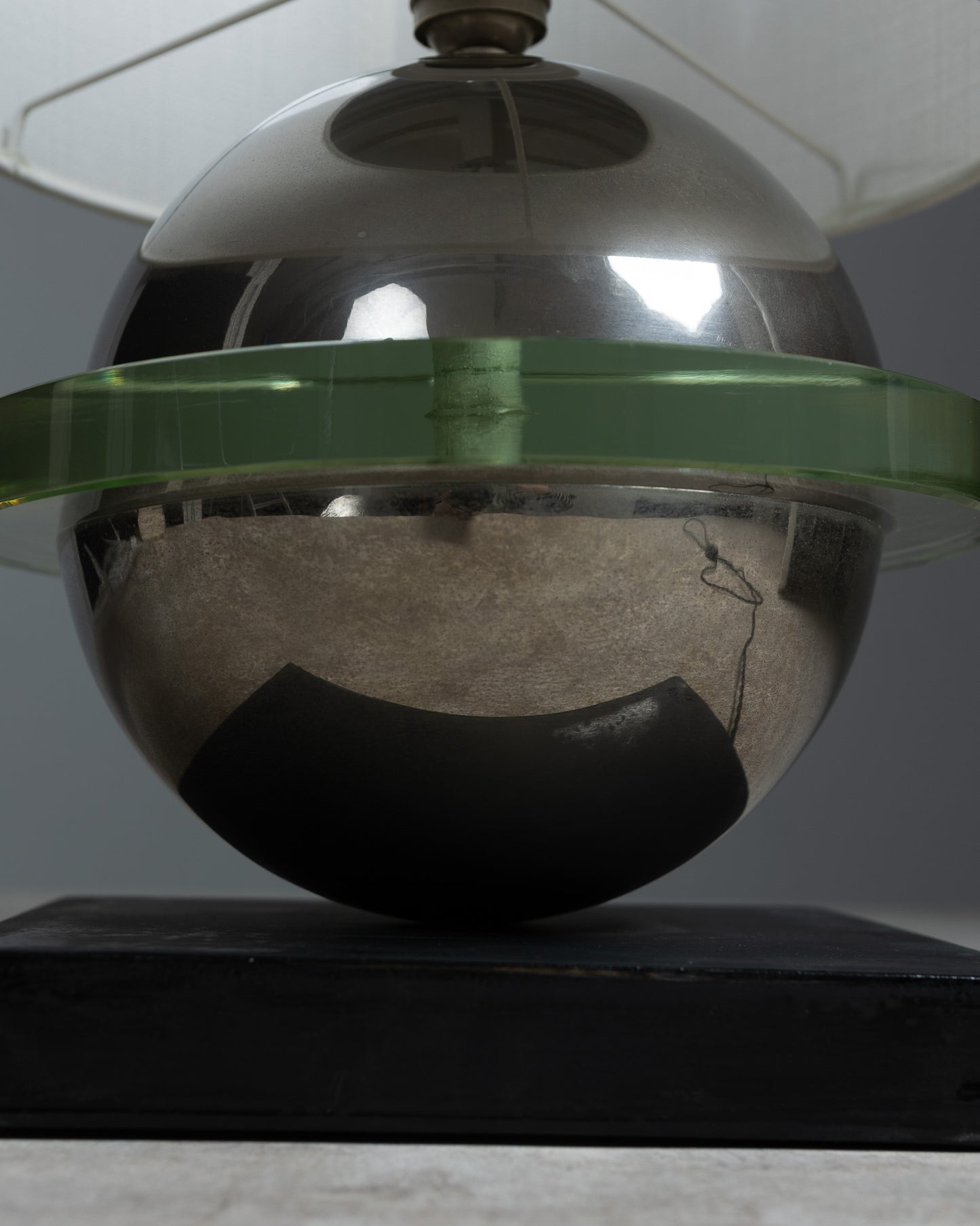 CHROME, GLASS AND METAL LAMP, 1970s