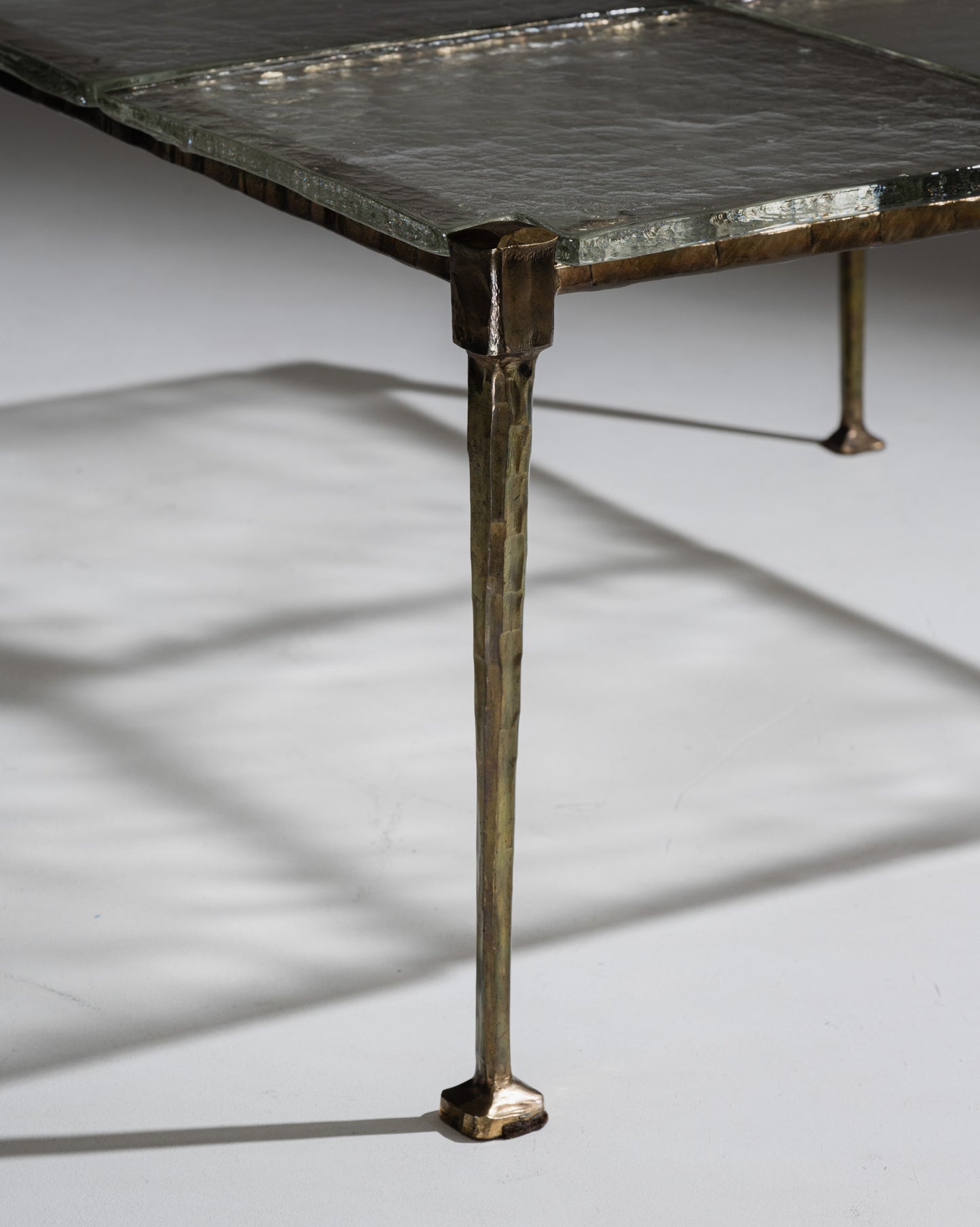 BRONZE AND GLASS COFFEE TABLE, LOTHAR KLUTE, 1980s