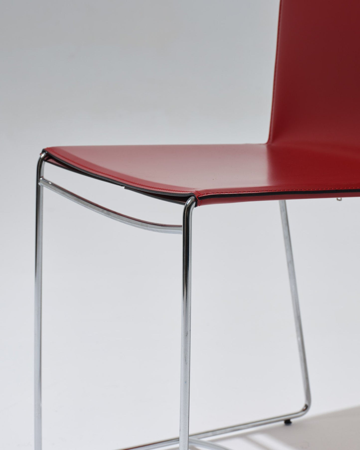 SET OF 4 RED LEATHER WIRE CHAIRS, PASCAL MOURGUE, 2000s