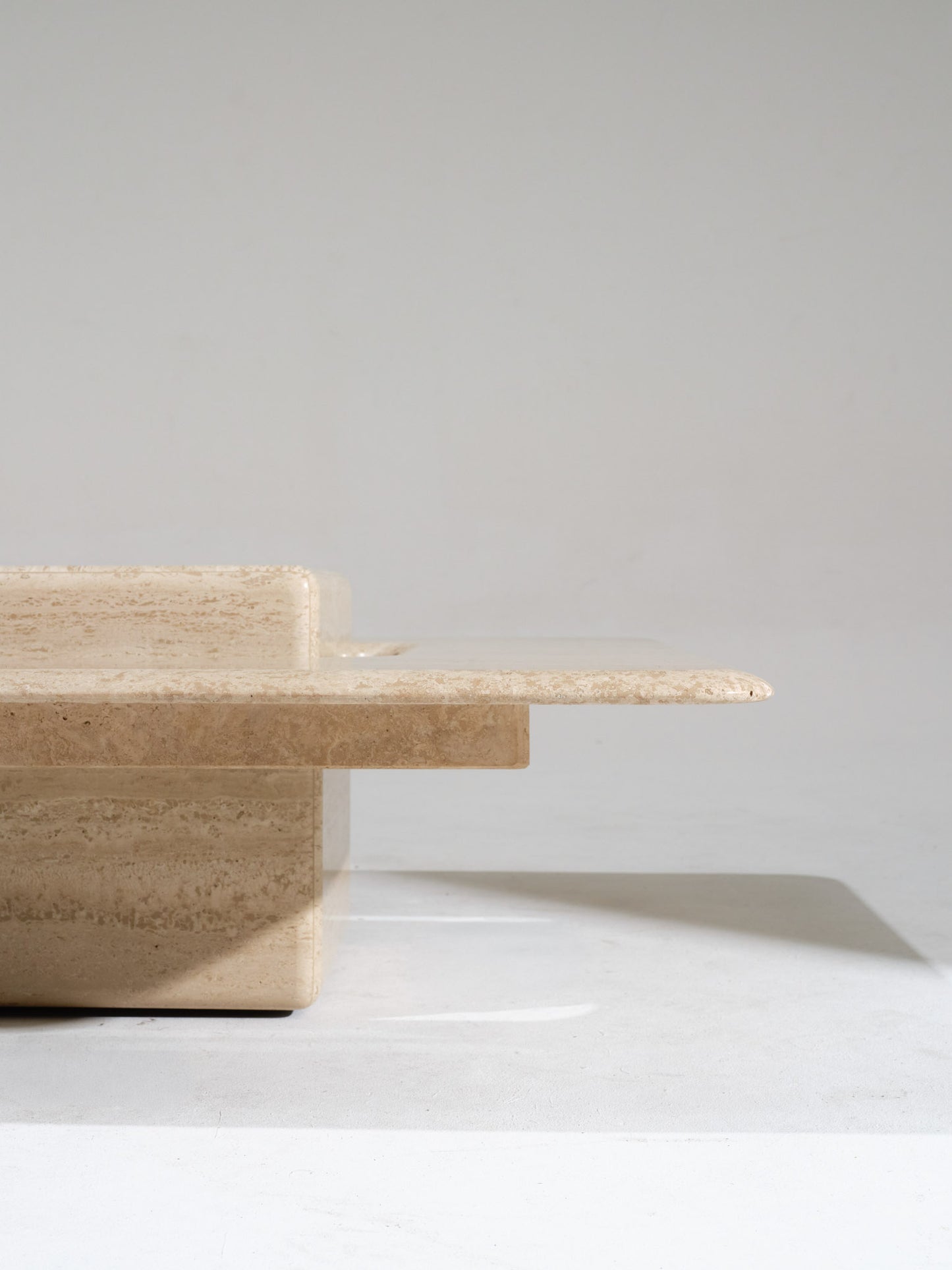 SATURN SQUARE TRAVERTINE COFFEE TABLE, 1980s