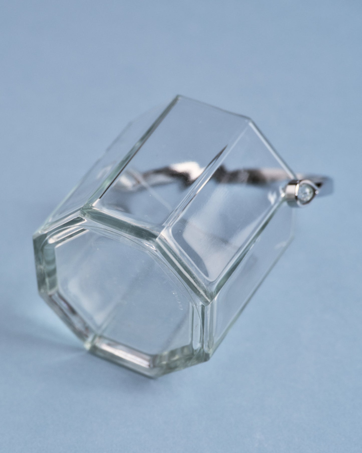 Glass ice bucket with metal handle, 1970s