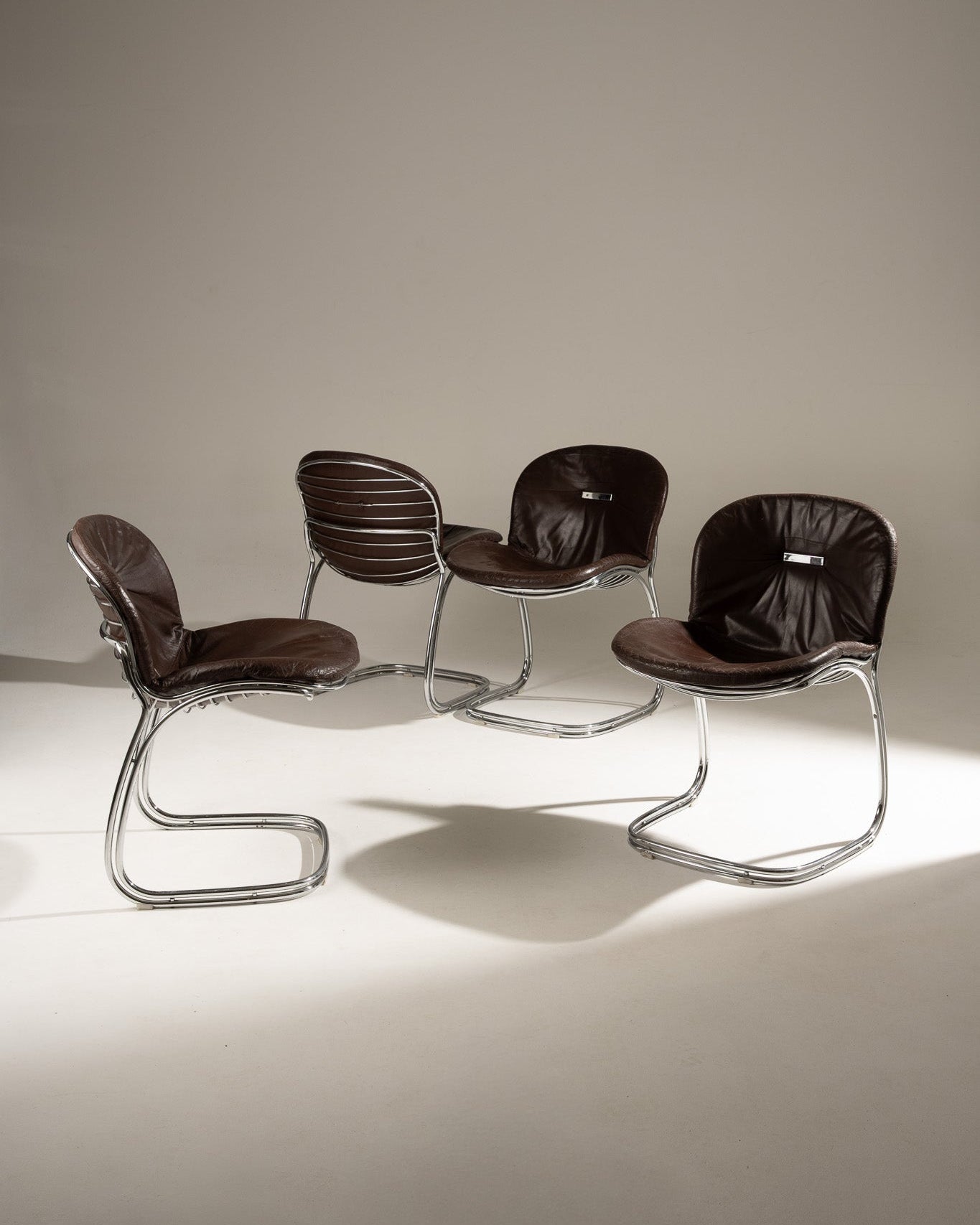 PAIRE DE CHAISES EN ACIER ET CUIR, SABRINA GASTONE RINALDI, 1970s