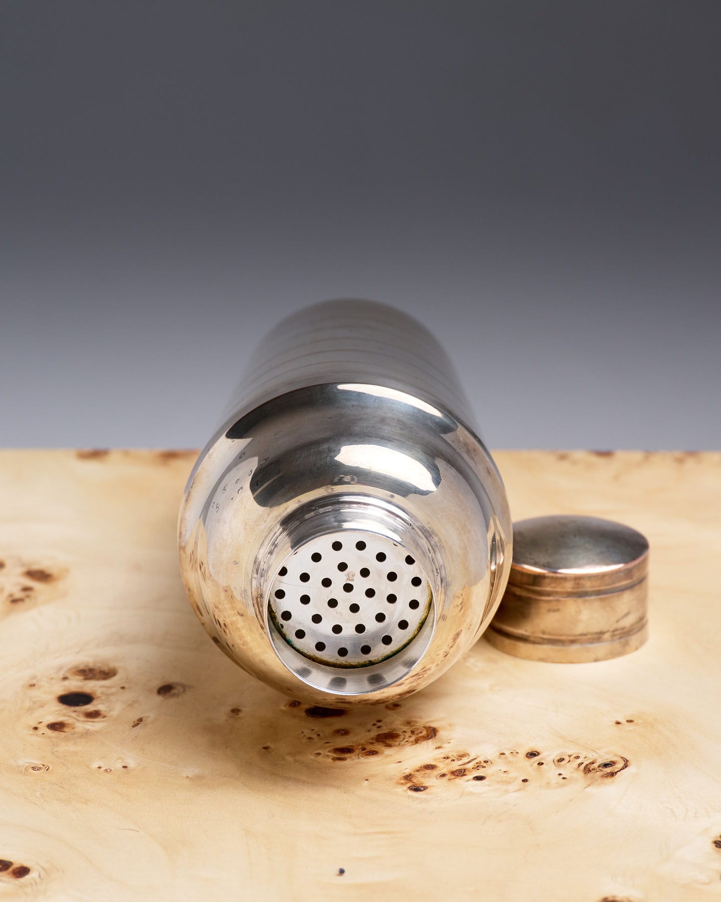 SILVER-PLATED METAL SHAKER, 1950s