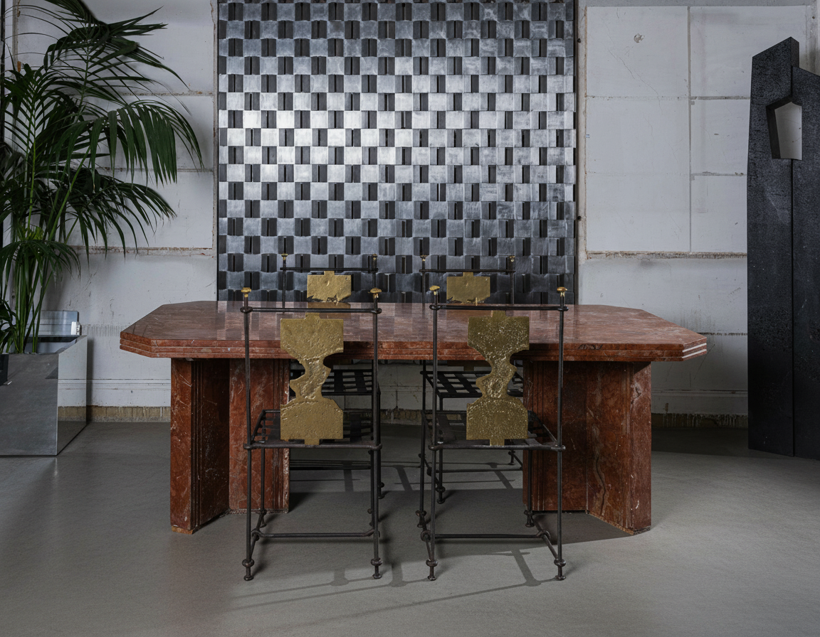 LARGE RED MARBLE TABLE, 1970s