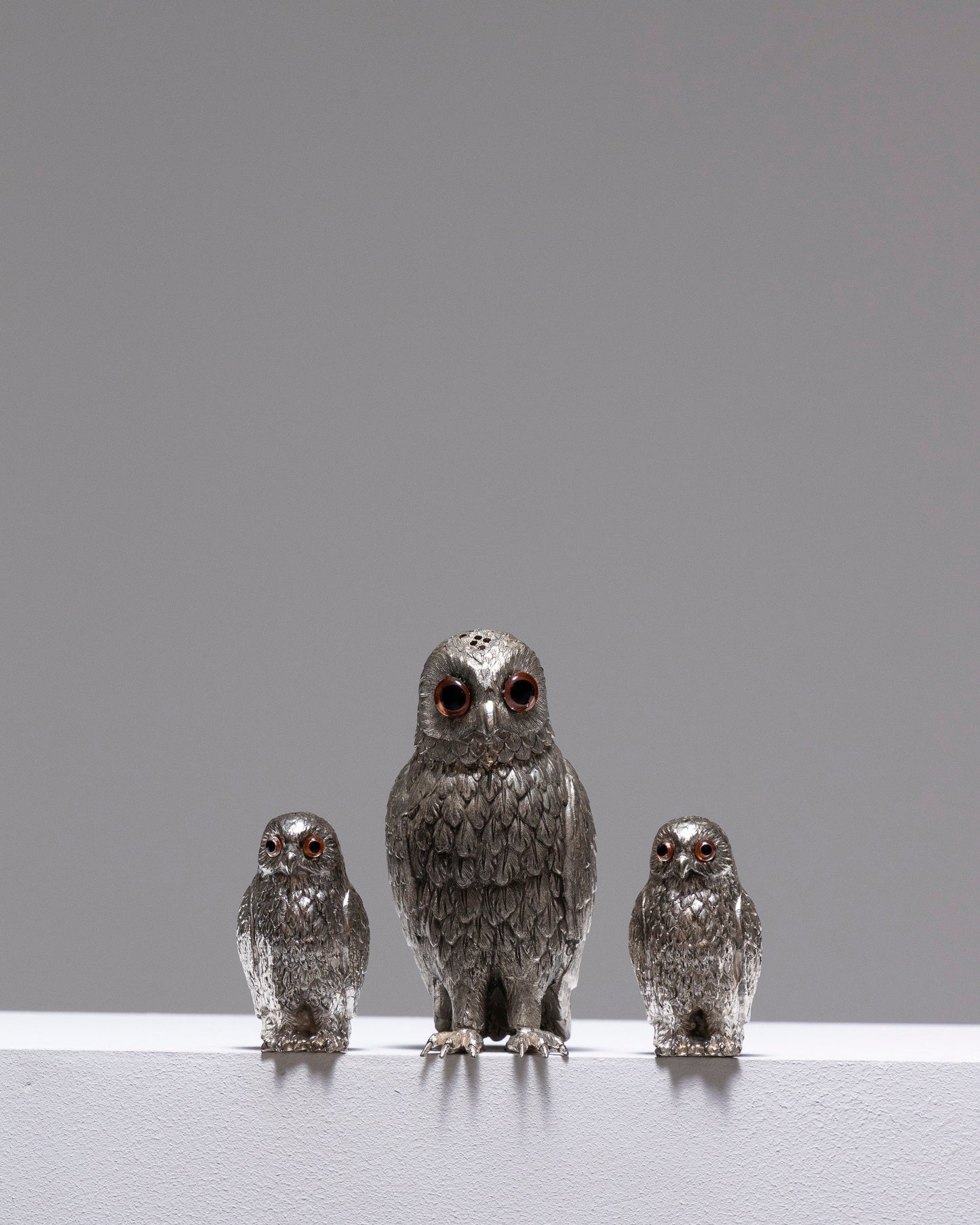 SILVER PLATED OWL SALT AND PEPPER SHAKER, 1950s