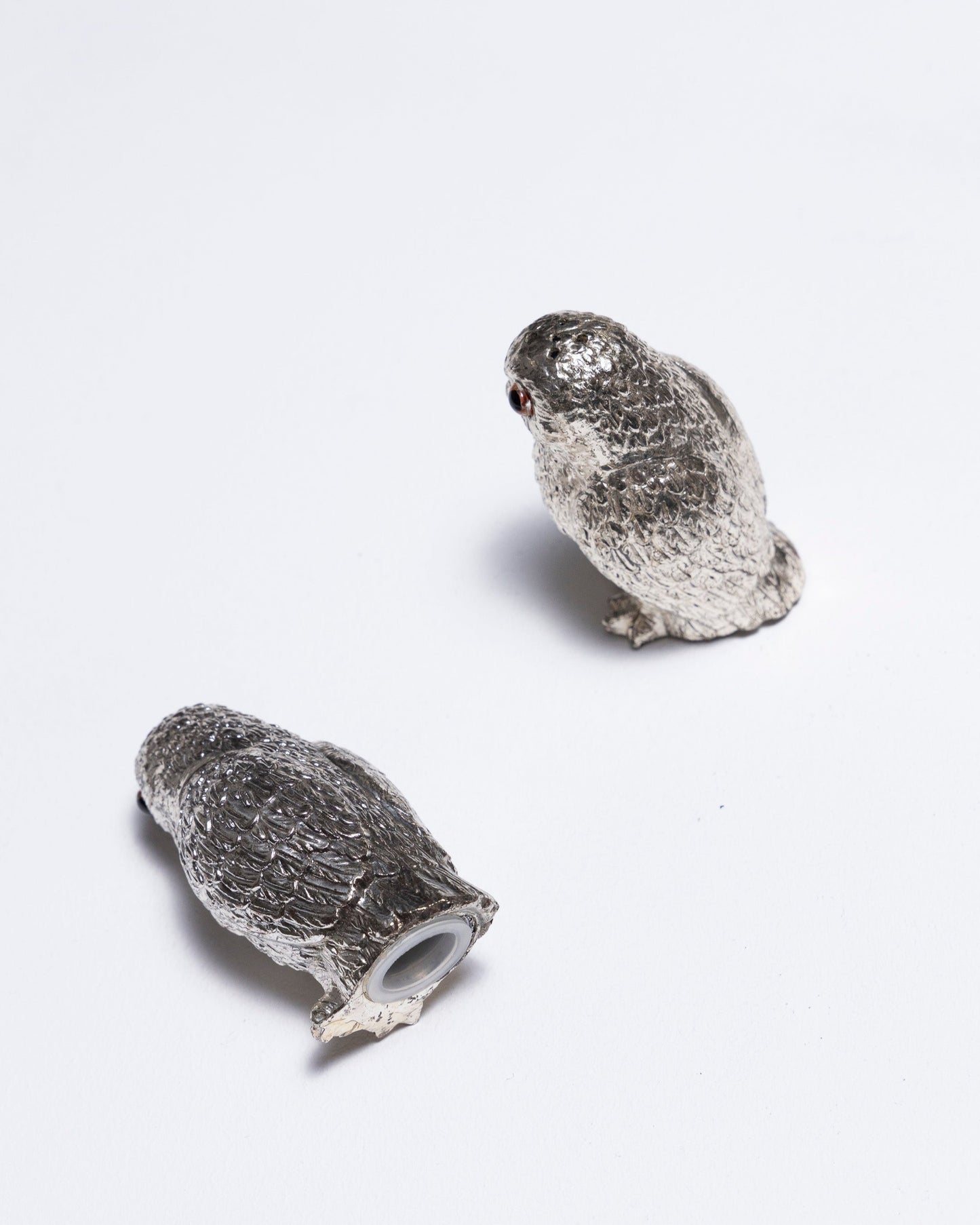 SILVER PLATED OWL SALT AND PEPPER SHAKER, 1950s