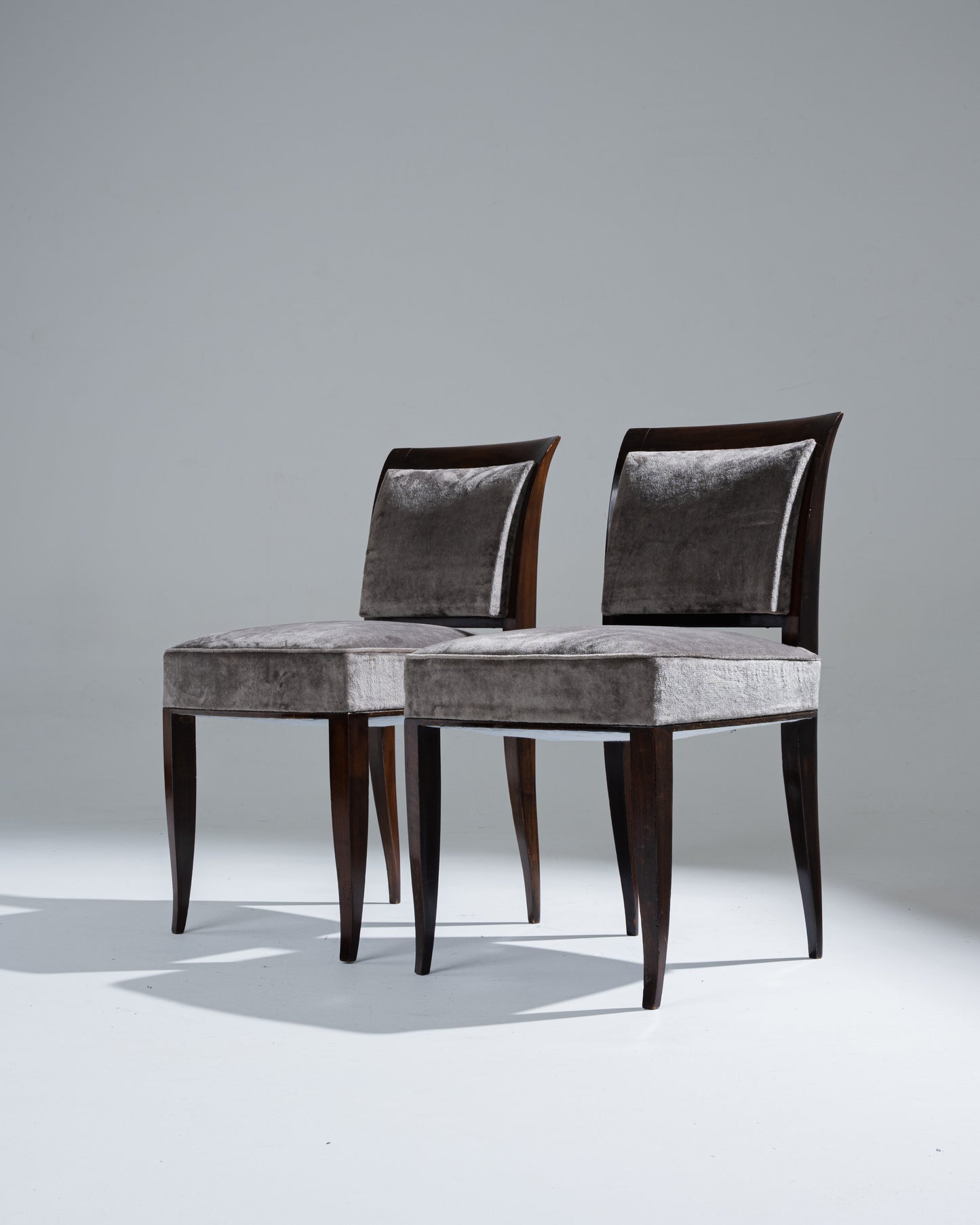 PAIR OF VELVET AND WOOD CHAIR, ALFRED PORTENEUVE, 1940s