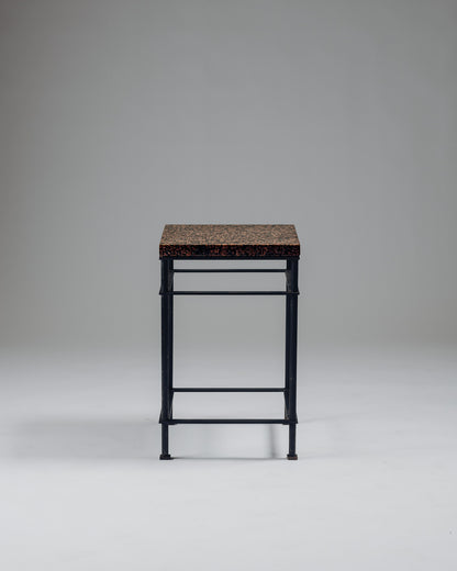 SIDE TABLE IN IRON AND PINK GRANITE, JEAN-MICHEL WILMOTTE, 1980s