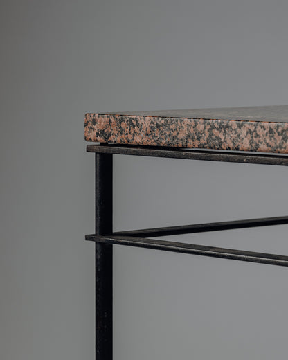 SIDE TABLE IN IRON AND PINK GRANITE, JEAN-MICHEL WILMOTTE, 1980s
