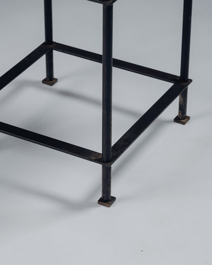 SIDE TABLE IN IRON AND PINK GRANITE, JEAN-MICHEL WILMOTTE, 1980s