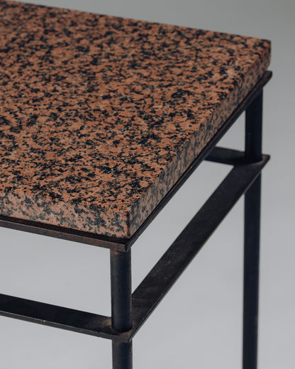 SIDE TABLE IN IRON AND PINK GRANITE, JEAN-MICHEL WILMOTTE, 1980s