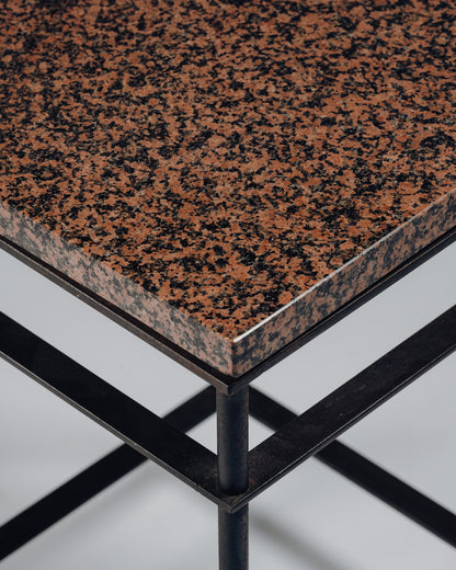 SIDE TABLE IN IRON AND PINK GRANITE, JEAN-MICHEL WILMOTTE, 1980s