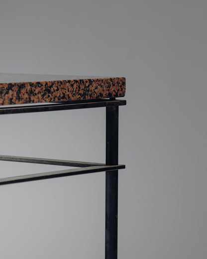 SIDE TABLE IN IRON AND PINK GRANITE, JEAN-MICHEL WILMOTTE, 1980s