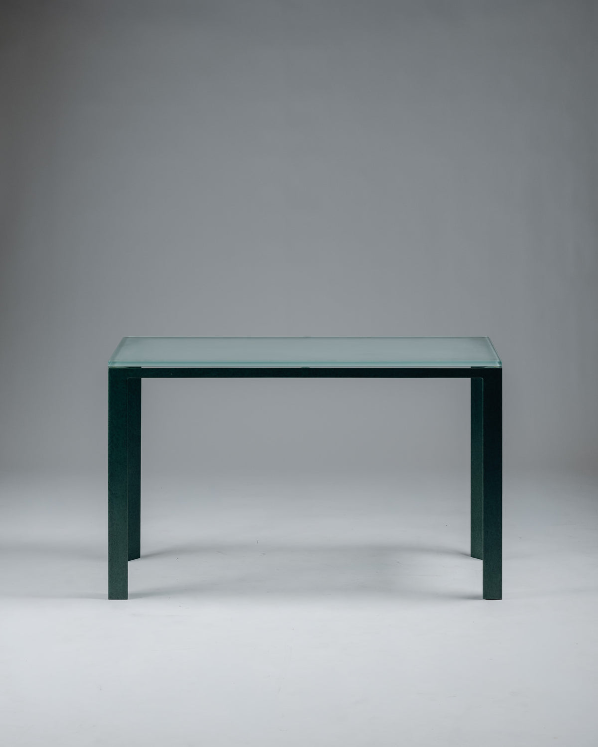CONSOLE EN MÉTAL ET VERRE SABLÉ, CHRISTIAN DUC, CMB, 1980s