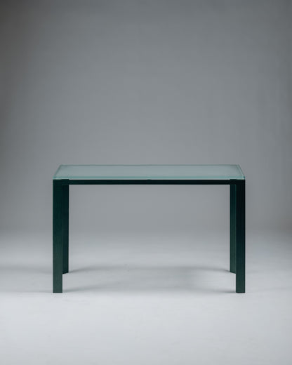 CONSOLE EN MÉTAL ET VERRE SABLÉ, CHRISTIAN DUC, CMB, 1980s
