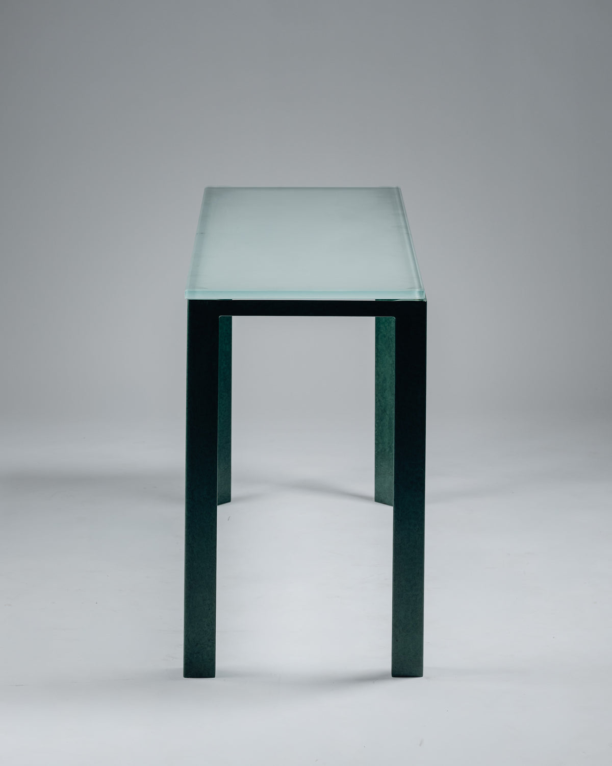 CONSOLE EN MÉTAL ET VERRE SABLÉ, CHRISTIAN DUC, CMB, 1980s