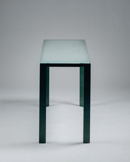 CONSOLE EN MÉTAL ET VERRE SABLÉ, CHRISTIAN DUC, CMB, 1980s