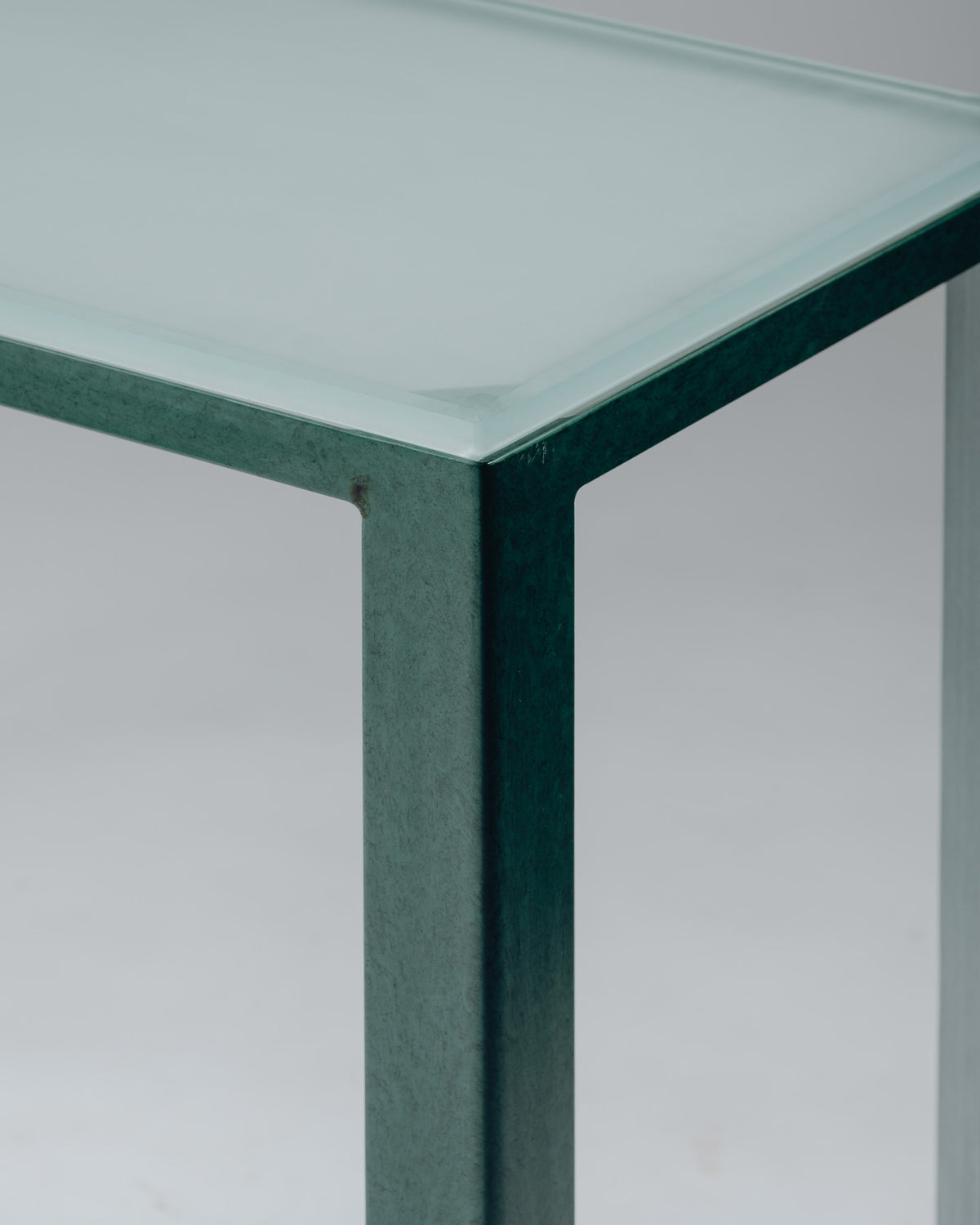 CONSOLE EN MÉTAL ET VERRE SABLÉ, CHRISTIAN DUC, CMB, 1980s