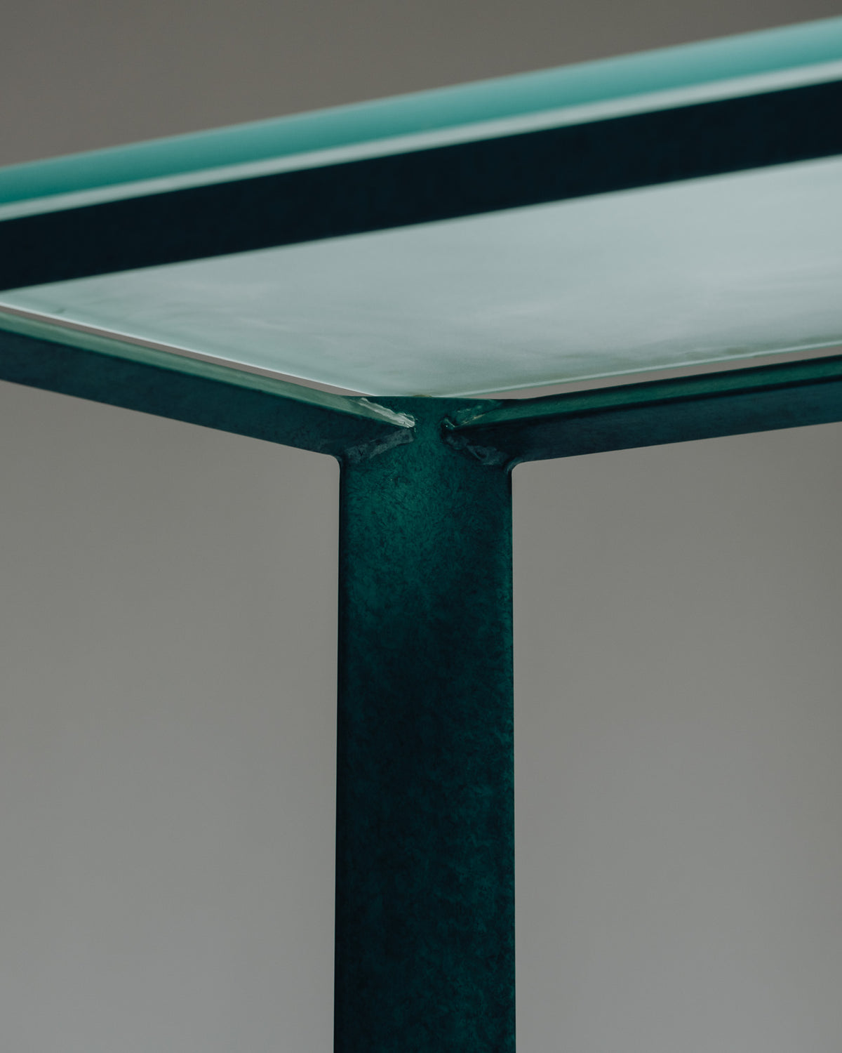 CONSOLE EN MÉTAL ET VERRE SABLÉ, CHRISTIAN DUC, CMB, 1980s