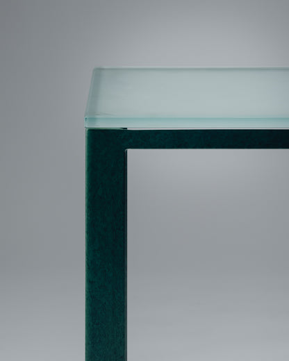 CONSOLE EN MÉTAL ET VERRE SABLÉ, CHRISTIAN DUC, CMB, 1980s