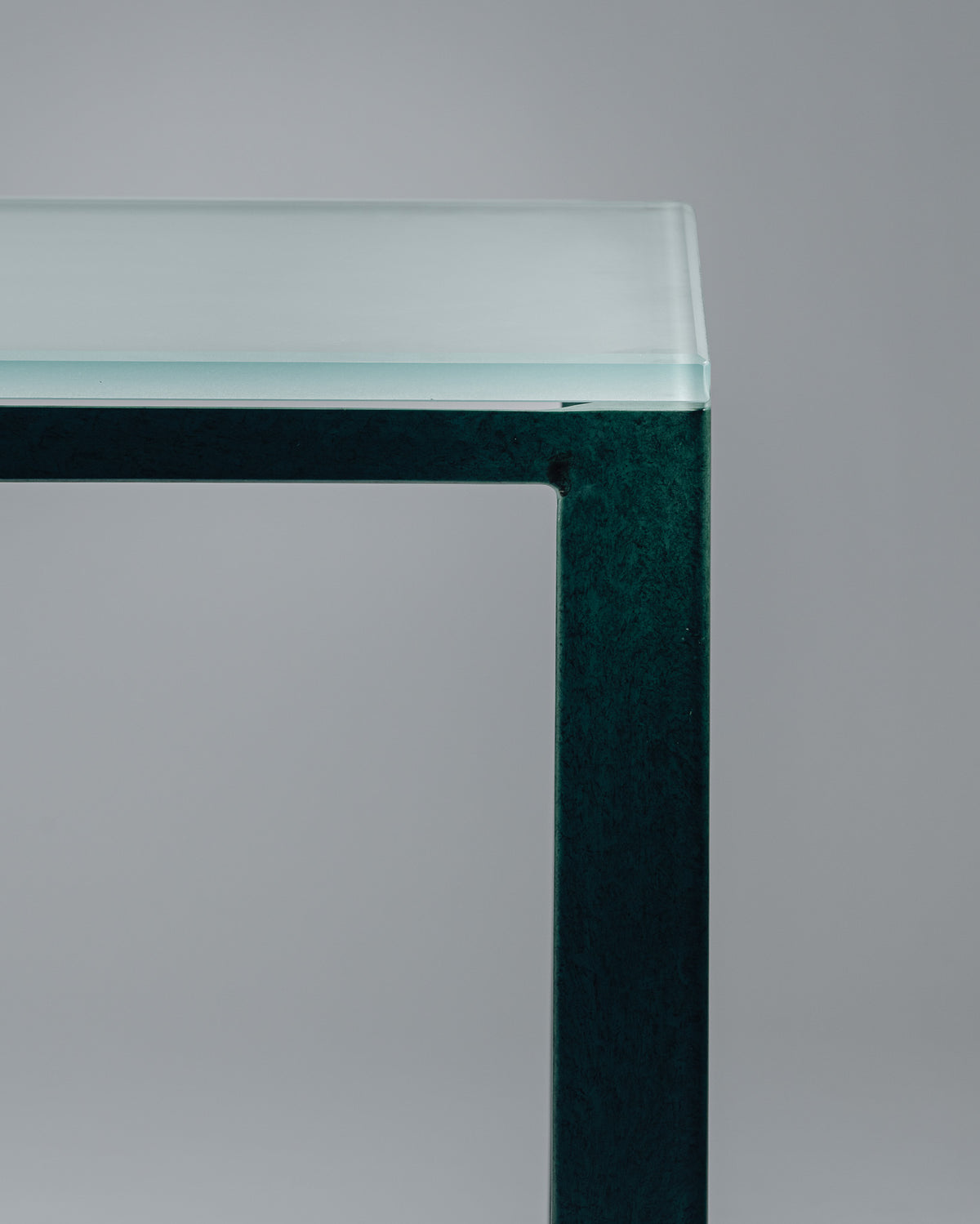 CONSOLE EN MÉTAL ET VERRE SABLÉ, CHRISTIAN DUC, CMB, 1980s