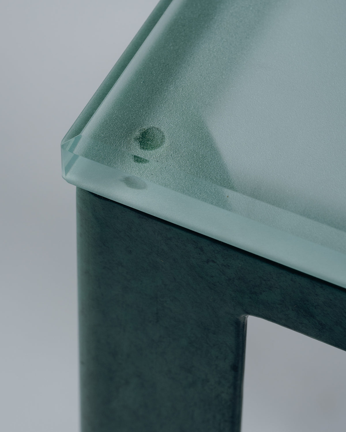 CONSOLE EN MÉTAL ET VERRE SABLÉ, CHRISTIAN DUC, CMB, 1980s