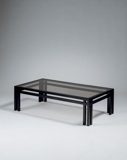TABLE BASSE EN BOIS ET VERRE, JEAN-MICHEL WILMOTTE, GOVERNOR, 1970s