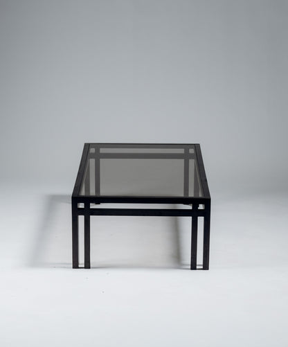 TABLE BASSE EN BOIS ET VERRE, JEAN-MICHEL WILMOTTE, GOVERNOR, 1970s