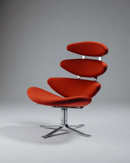 FAUTEUIL 'CORONA' EN ACIER ET TISSU, POUL VOLTHER, 1960s