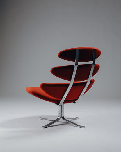 FAUTEUIL 'CORONA' EN ACIER ET TISSU, POUL VOLTHER, 1960s