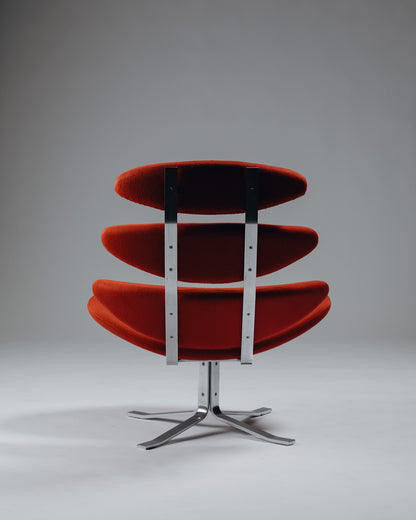 FAUTEUIL 'CORONA' EN ACIER ET TISSU, POUL VOLTHER, 1960s