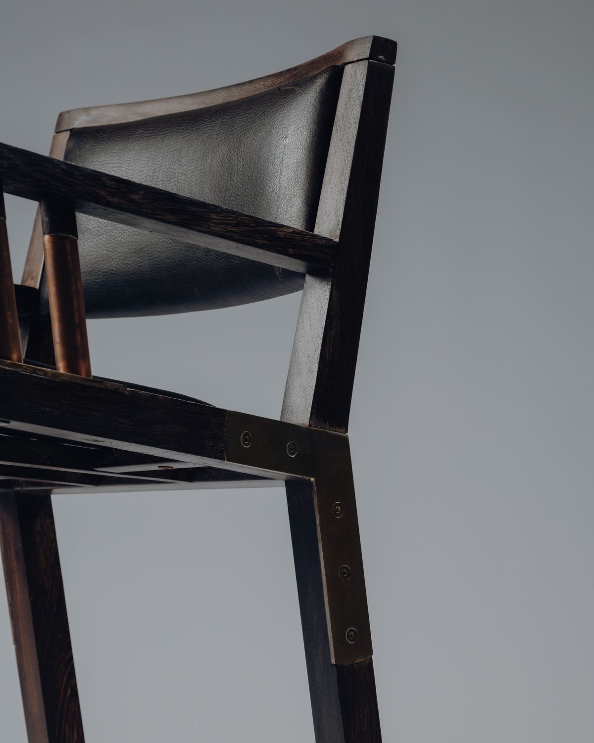ARMCHAIR IN WENGE, COPPER AND LEATHER, JEAN-MICHEL WILMOTTE, TECNO, 1980s