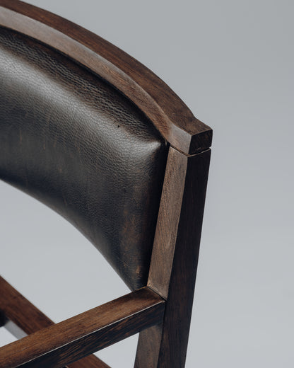 ARMCHAIR IN WENGE, COPPER AND LEATHER, JEAN-MICHEL WILMOTTE, TECNO, 1980s
