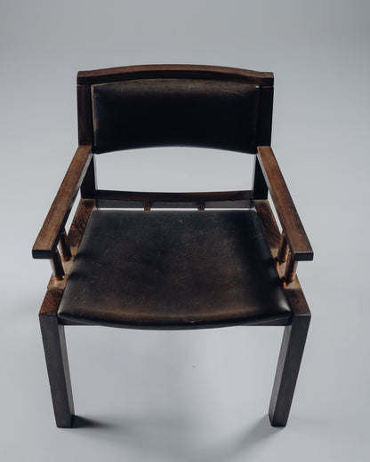 ARMCHAIR IN WENGE, COPPER AND LEATHER, JEAN-MICHEL WILMOTTE, TECNO, 1980s