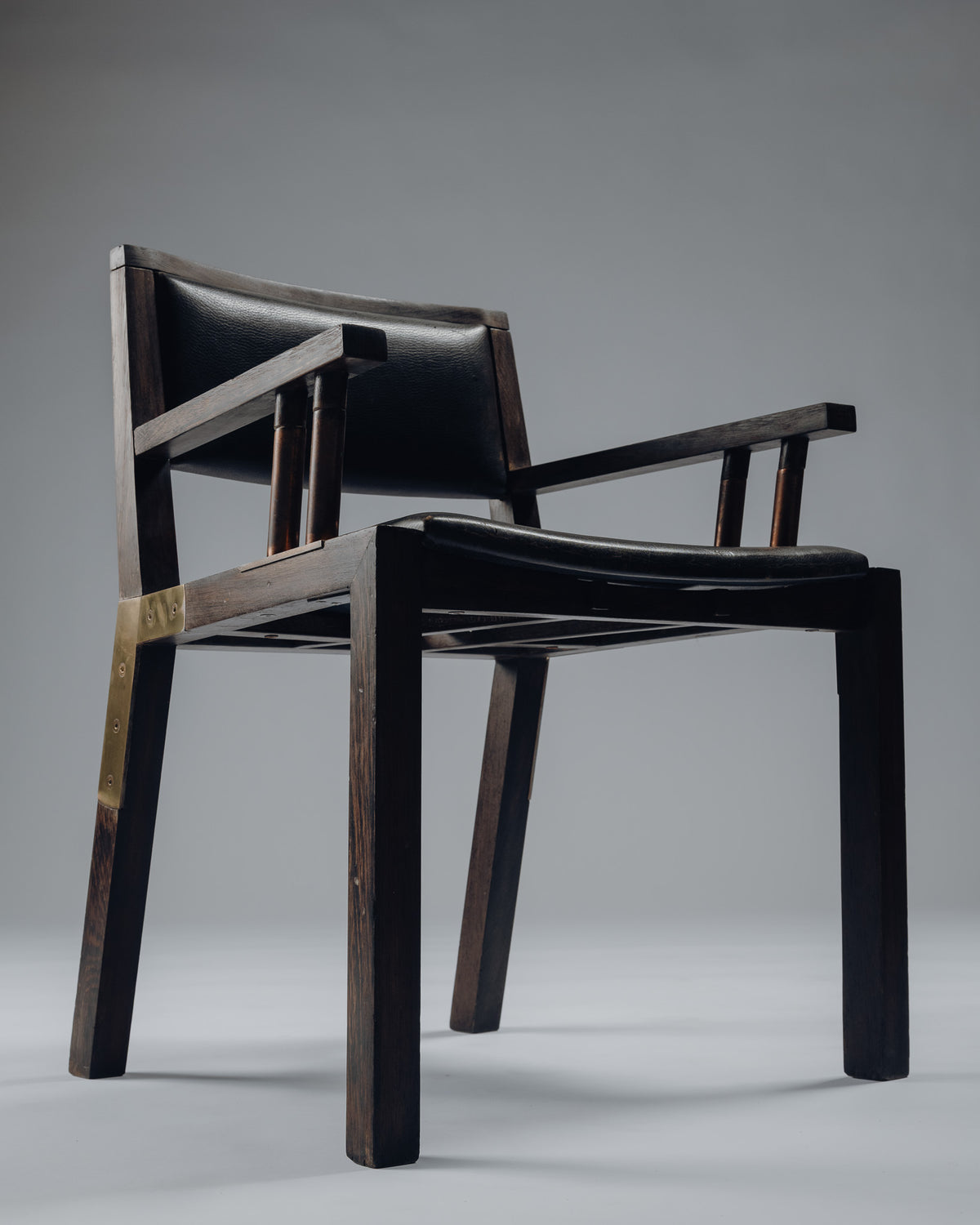 ARMCHAIR IN WENGE, COPPER AND LEATHER, JEAN-MICHEL WILMOTTE, TECNO, 1980s