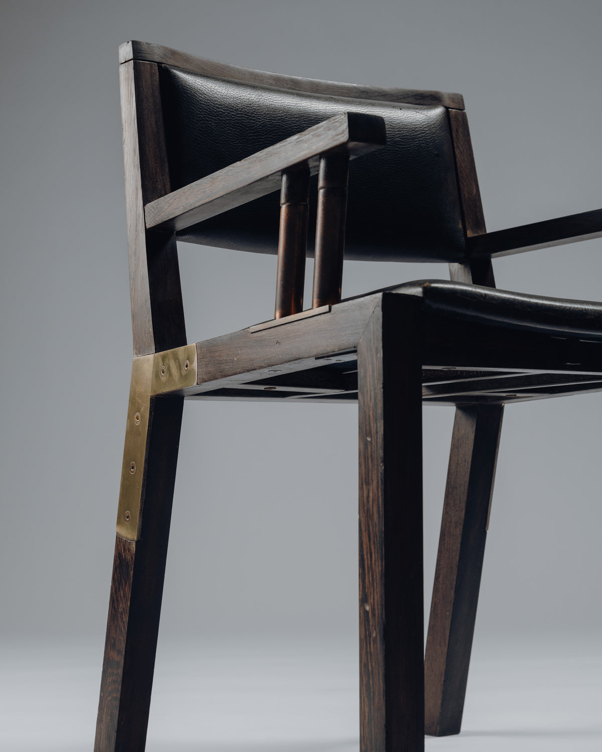 ARMCHAIR IN WENGE, COPPER AND LEATHER, JEAN-MICHEL WILMOTTE, TECNO, 1980s
