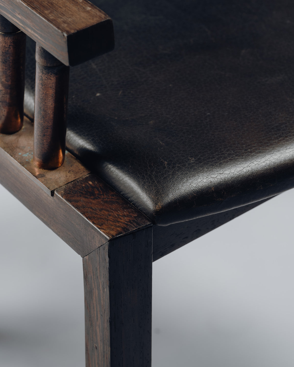 ARMCHAIR IN WENGE, COPPER AND LEATHER, JEAN-MICHEL WILMOTTE, TECNO, 1980s