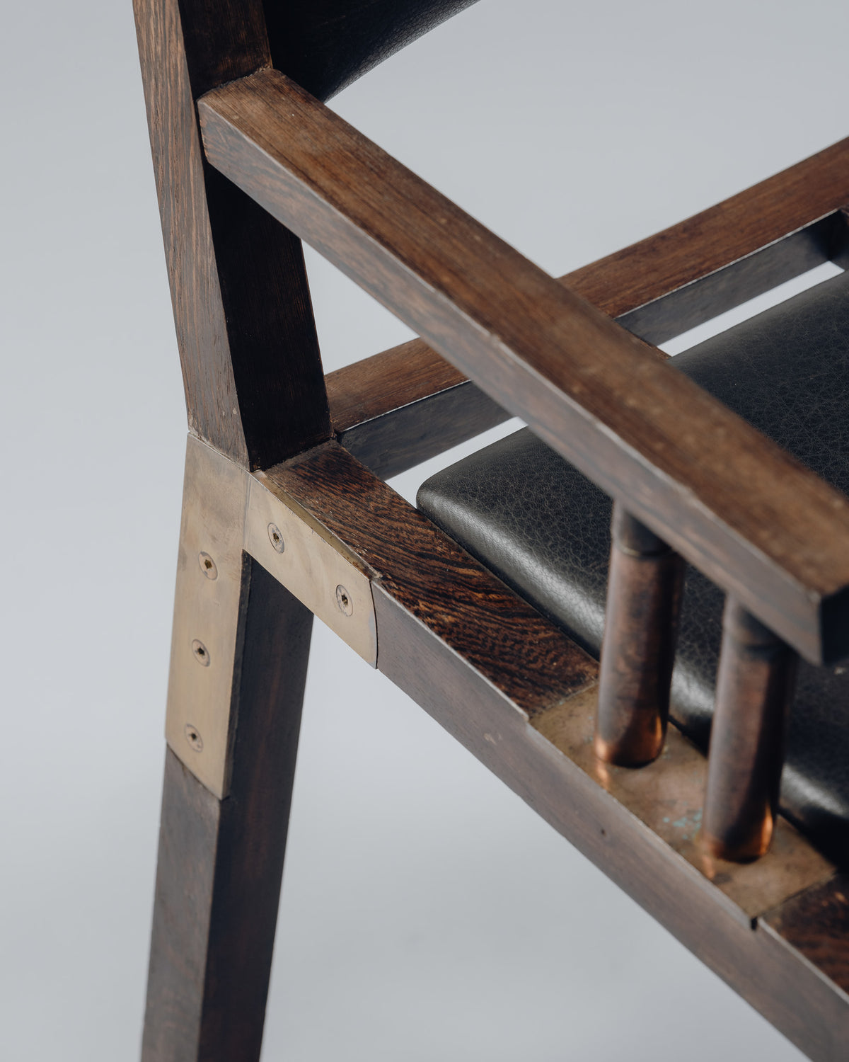ARMCHAIR IN WENGE, COPPER AND LEATHER, JEAN-MICHEL WILMOTTE, TECNO, 1980s