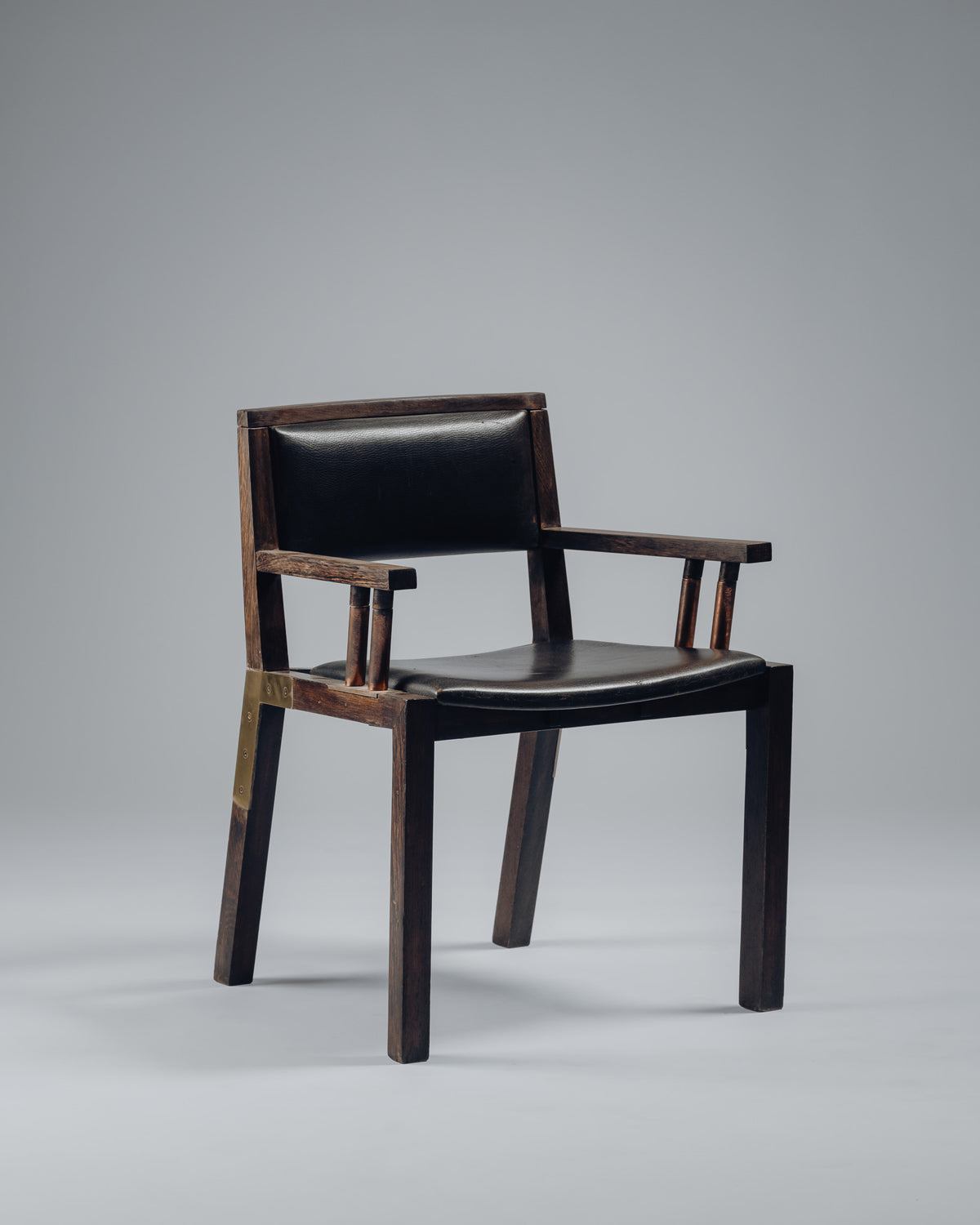 ARMCHAIR IN WENGE, COPPER AND LEATHER, JEAN-MICHEL WILMOTTE, TECNO, 1980s