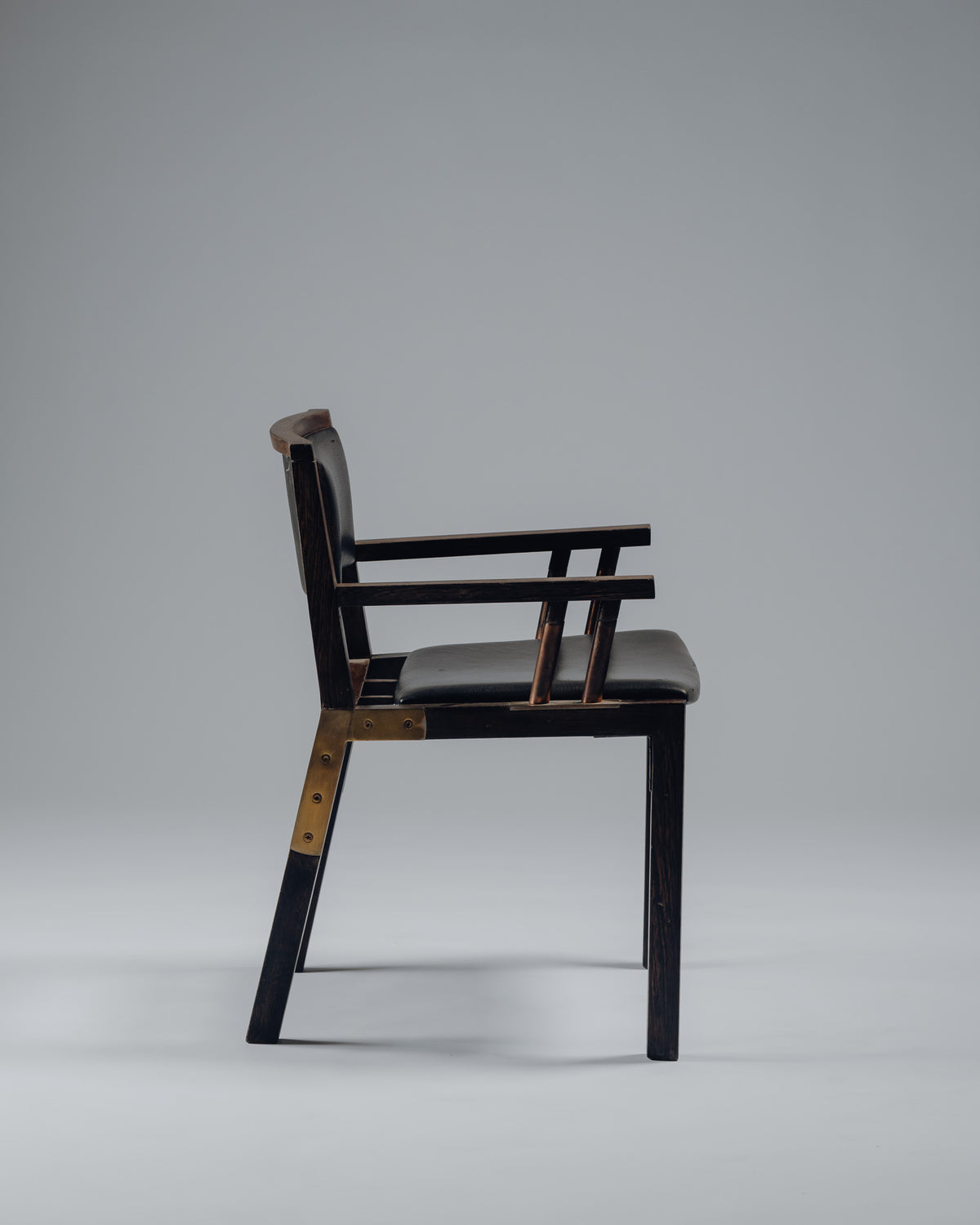 ARMCHAIR IN WENGE, COPPER AND LEATHER, JEAN-MICHEL WILMOTTE, TECNO, 1980s