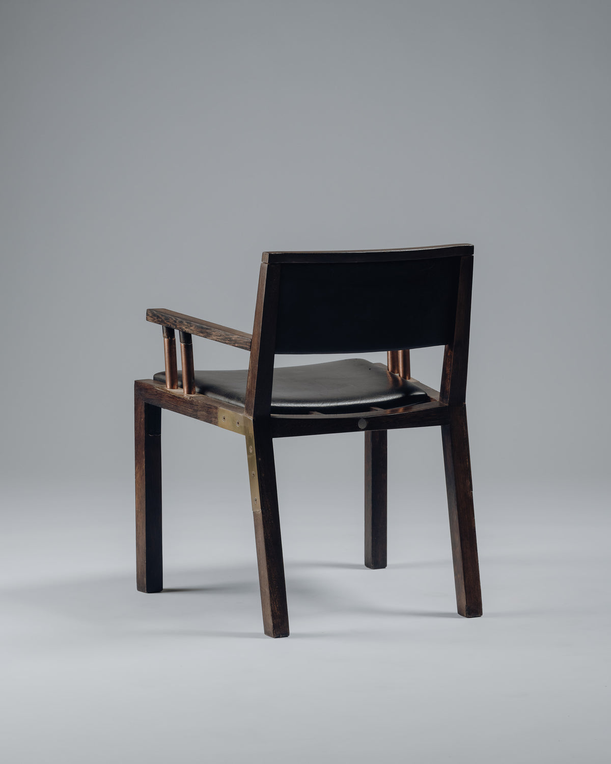 ARMCHAIR IN WENGE, COPPER AND LEATHER, JEAN-MICHEL WILMOTTE, TECNO, 1980s