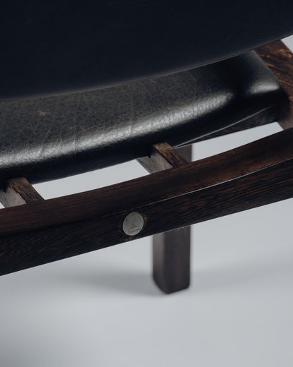 ARMCHAIR IN WENGE, COPPER AND LEATHER, JEAN-MICHEL WILMOTTE, TECNO, 1980s