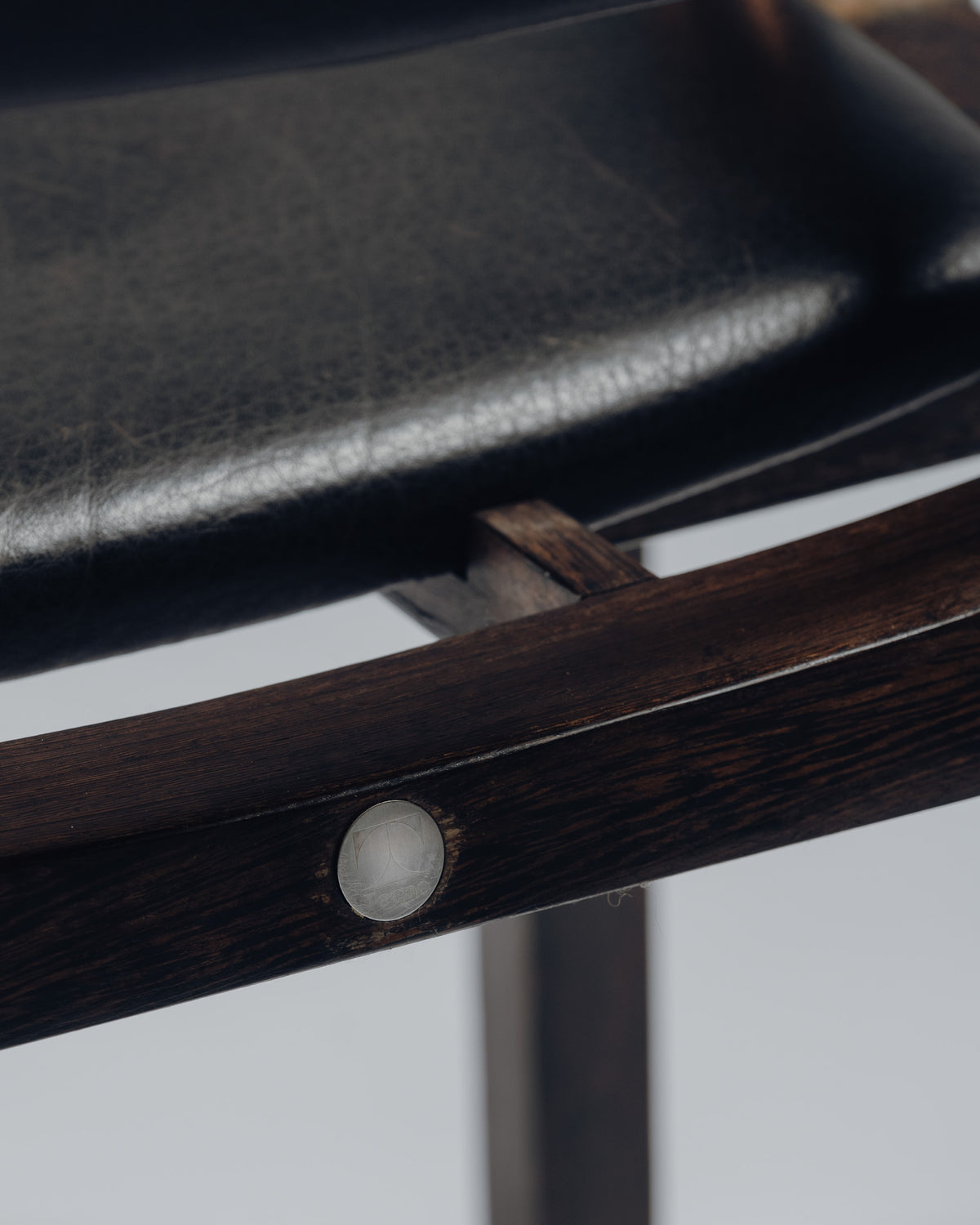 ARMCHAIR IN WENGE, COPPER AND LEATHER, JEAN-MICHEL WILMOTTE, TECNO, 1980s