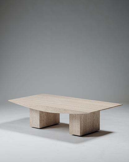 TABLE BASSE 'SUSHI' EN TRAVERTIN, GILLES DERAIN, 1980s