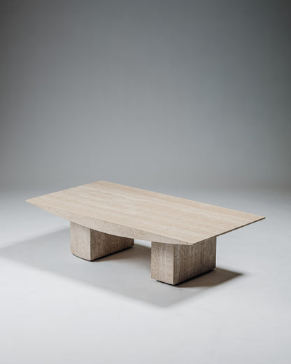 TABLE BASSE 'SUSHI' EN TRAVERTIN, GILLES DERAIN, 1980s