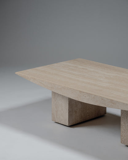 TABLE BASSE 'SUSHI' EN TRAVERTIN, GILLES DERAIN, 1980s