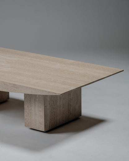 TABLE BASSE 'SUSHI' EN TRAVERTIN, GILLES DERAIN, 1980s