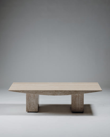 TABLE BASSE 'SUSHI' EN TRAVERTIN, GILLES DERAIN, 1980s