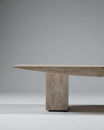 TABLE BASSE 'SUSHI' EN TRAVERTIN, GILLES DERAIN, 1980s