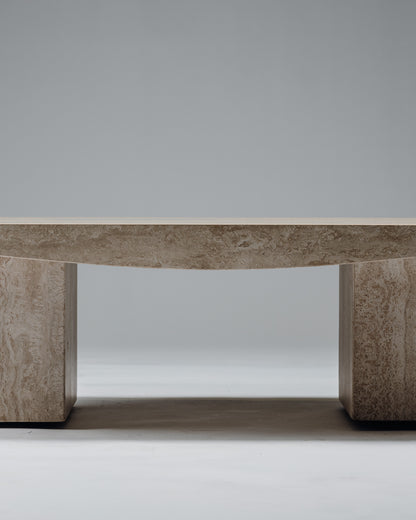 TABLE BASSE 'SUSHI' EN TRAVERTIN, GILLES DERAIN, 1980s